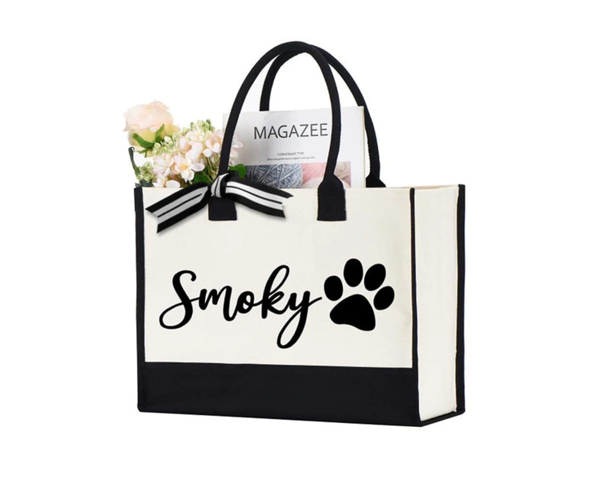 Borsa Tote in Tela Arcade Personalizzata con Immagine di Zampe di Animali Domestici e Nome Stampato, per Shopping, Festa della Mamma, Viaggi, Uso Quotidiano, Conservazione Oggetti Vari, Regalo