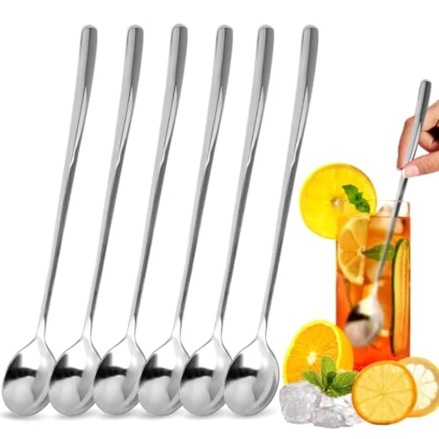 9.5-Inch Long Spoon, Ice Tea Spoons for Ice Cream, Coffee, Cocktail, Stainless Steel Long Spoons for Stirring, Long Handle Spoo