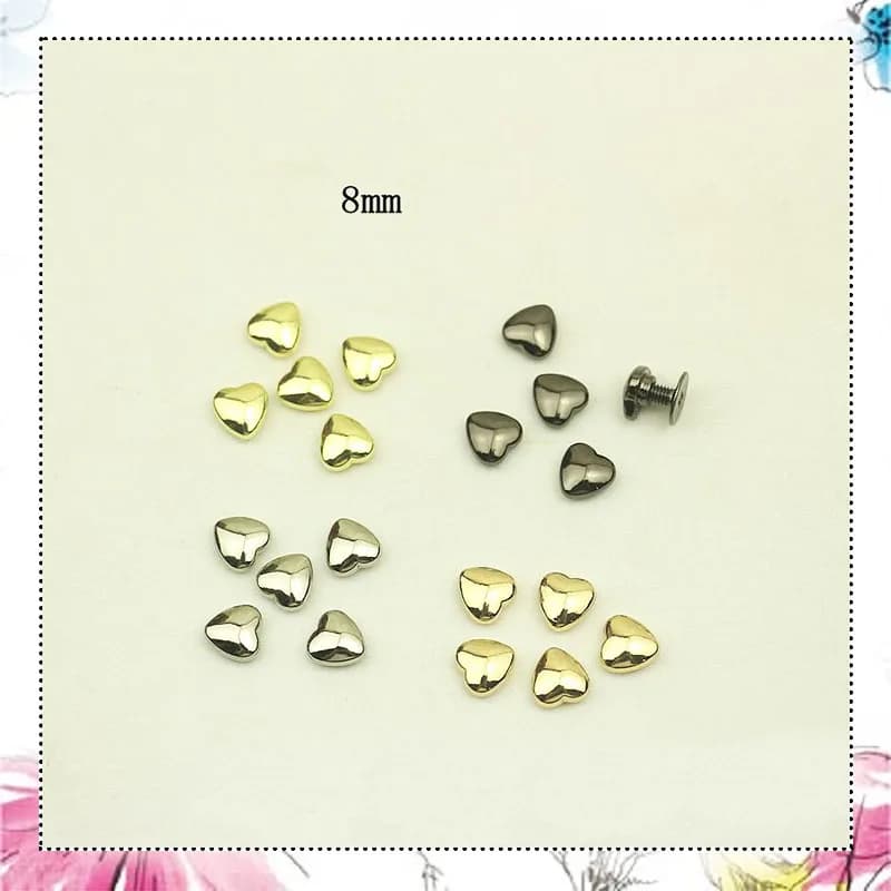 50 pz 8mm cuore rivetto vite borsa vestiti Hardware borsa borchie Decorative bottone chiodo fibbie in metallo accessori fai da te