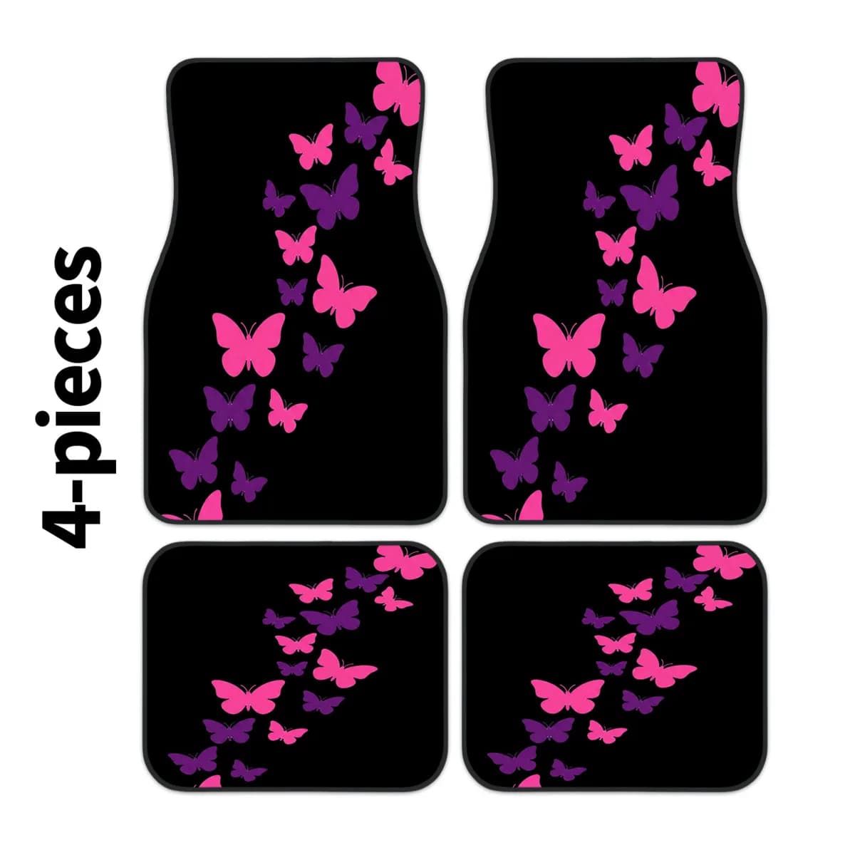 4pcs Car Floor Mats Set, 2D Design, Pink And Purple Butterfly Print, Easy To Clean, Made Of, Universal Fit For Cars, Vans, And S