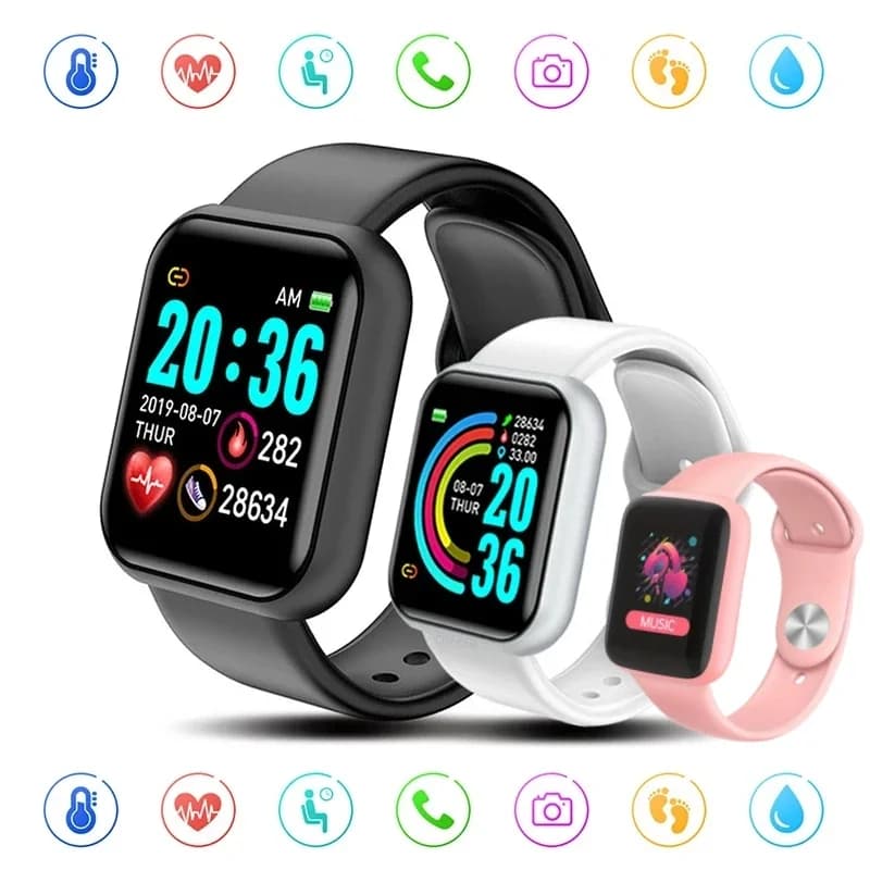 Smartwatch Sportivo con Schermo a Colori, Impermeabile, Bluetooth, Braccialetto Fitness con Monitoraggio della Salute, Pressione Sanguigna, Frequenza Cardiaca e Sonno