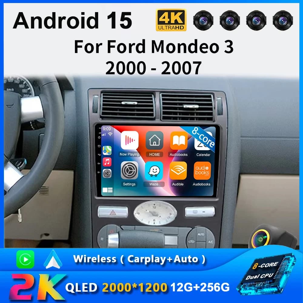 Autoradio Android 15 Per Ford Mondeo MK 3 2000 2001 2002 2003 2004 2005-2007 Carplay Android Auto Player 4G WIFI 2Din GPS Navi