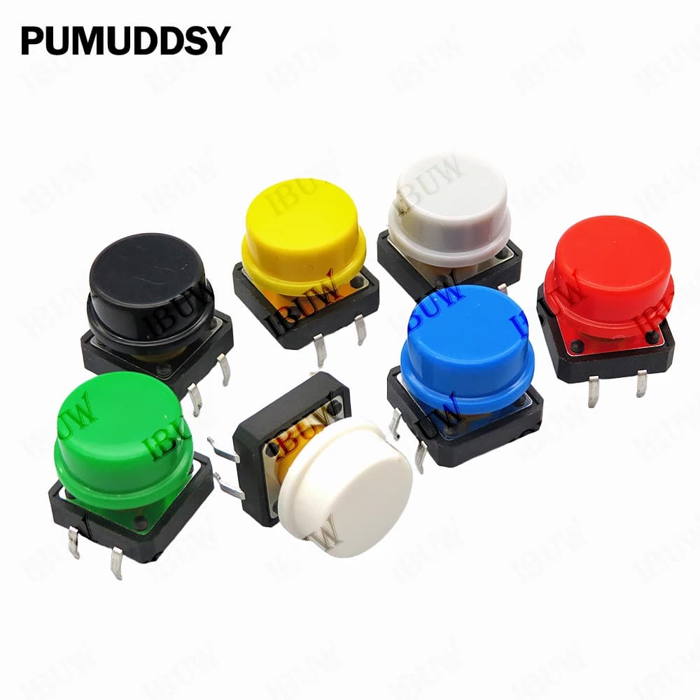 24 PZ Momentaneo Tactile Button 12*12*7.3MM Micro Switch + 12 PZ Tactile Caps (6 colors) for Arduino