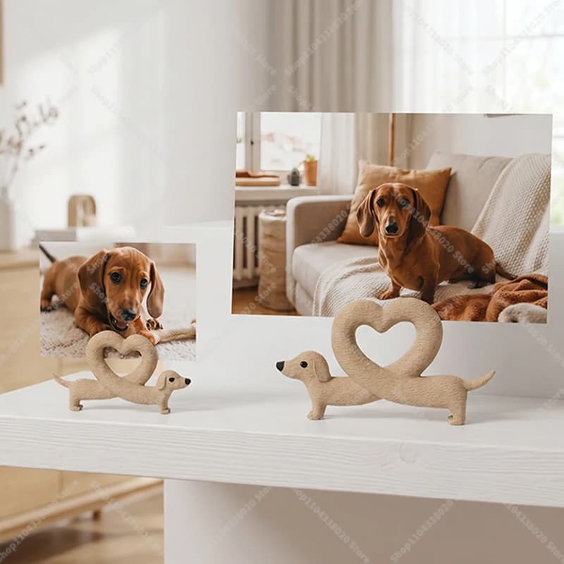 Dachshund Dog Photo Holder - Heart Shaped Picture Frame Stand, Cute Puppy Desk Decor for Family Pet Lovers Gift