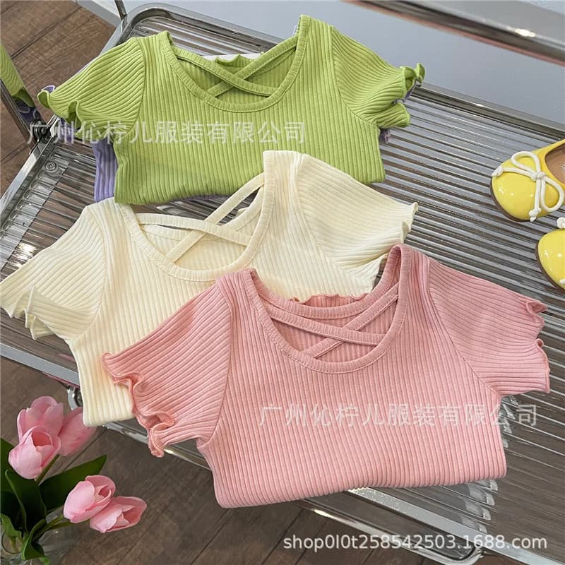 T-shirt per ragazze Estate Bambini Maniche corte Sottile Top morbidi Semplice tinta unita Casual Abbigliamento per bambini 2-6 anni Dolce Shirtthing
