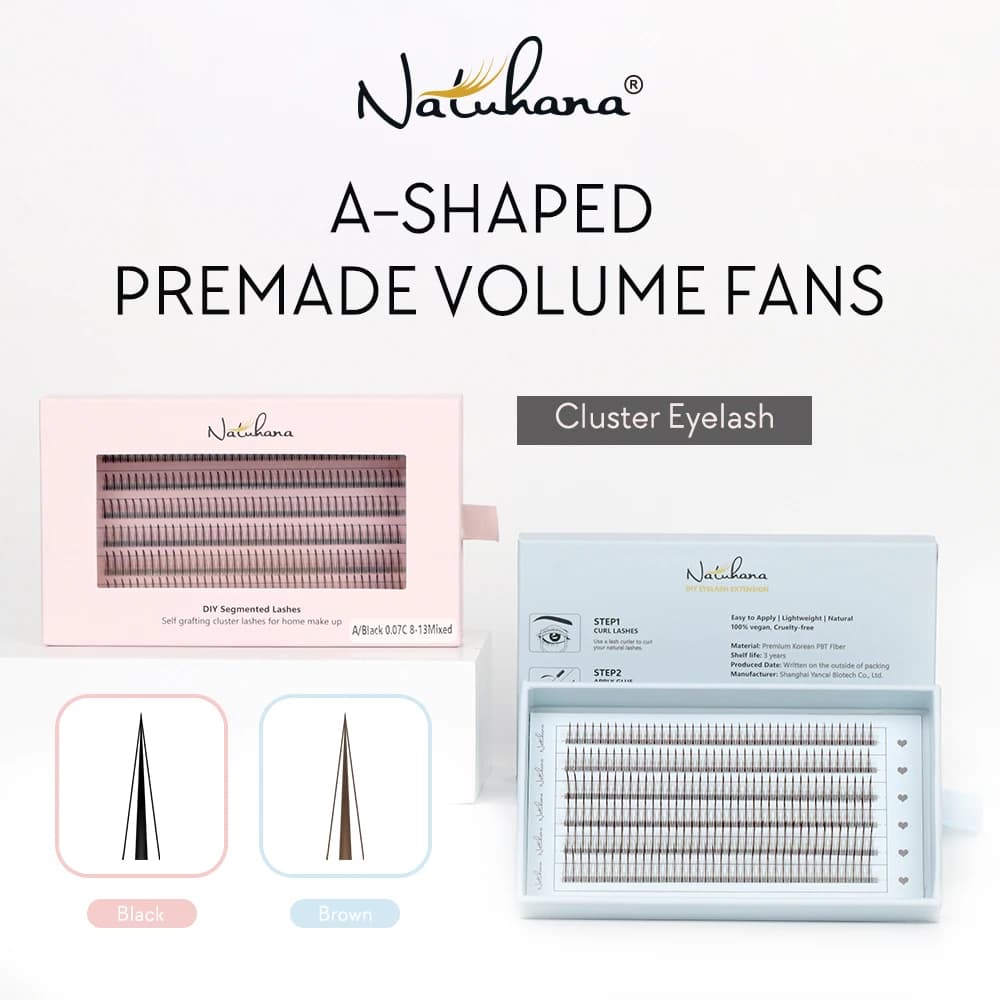 NATUHANA A/M Shaped Eyelashes Individual Pre-packed Volume Fans Natural Sliding Eyelashes 3D Fake Extension for Make-up