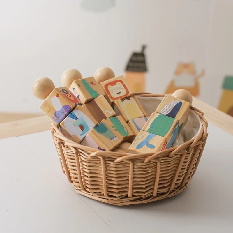 1pc Baby Wooden Rotating Rattle Animal Matching Building Blocks Newborn Soothing Toy Rotating Puzzle Montessori Toys for Babys