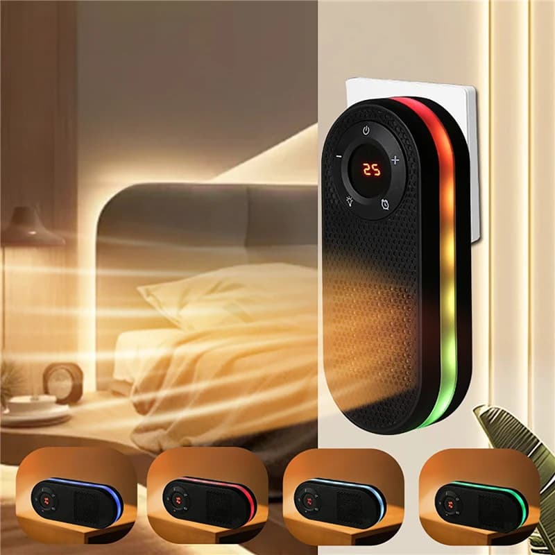Mini Termoventilatore Elettrico da Parete con Luce Notturna, Riscaldamento Rapido, Portatile, Silenzioso, con Timer, per Casa e Camera da Letto