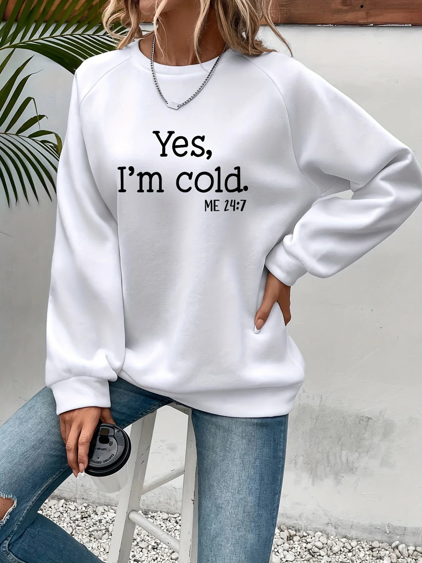 Felpe stampate con lettera Yes I'm Cold per donna maniche lunghe girocollo felpe calde tendenza pullover semplici abbigliamento femminile