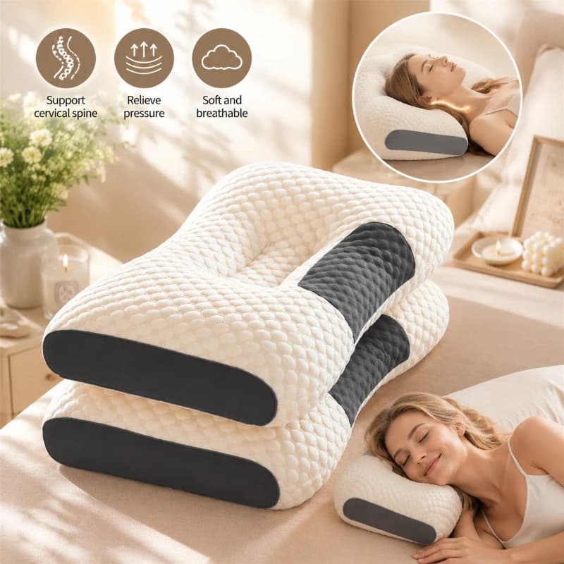 Cuscino Cervicale, Cuscino Ortopedico per il Sonno con Fibra di Soia Massaggiante, Supporto per il Collo SPA per Casa e Viaggio