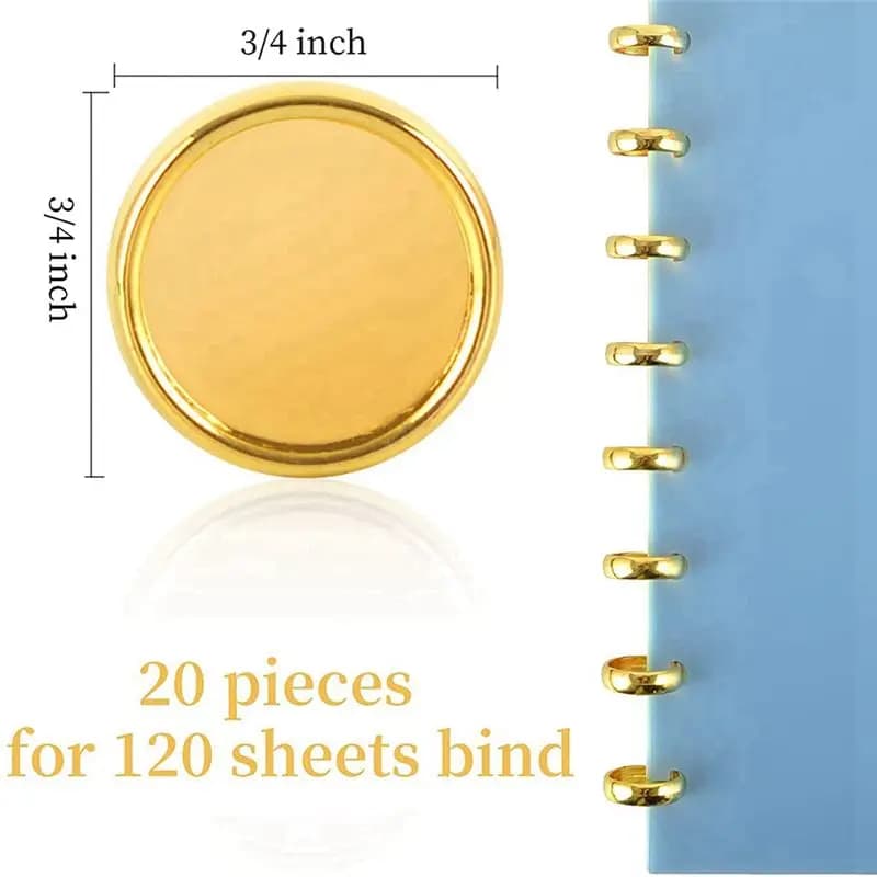 AA83 20 Pezzi Anelli a Disco Dorati in Plastica per Rilegatura Libri, Quaderni e Planner, Scrapbooking (Dorato)