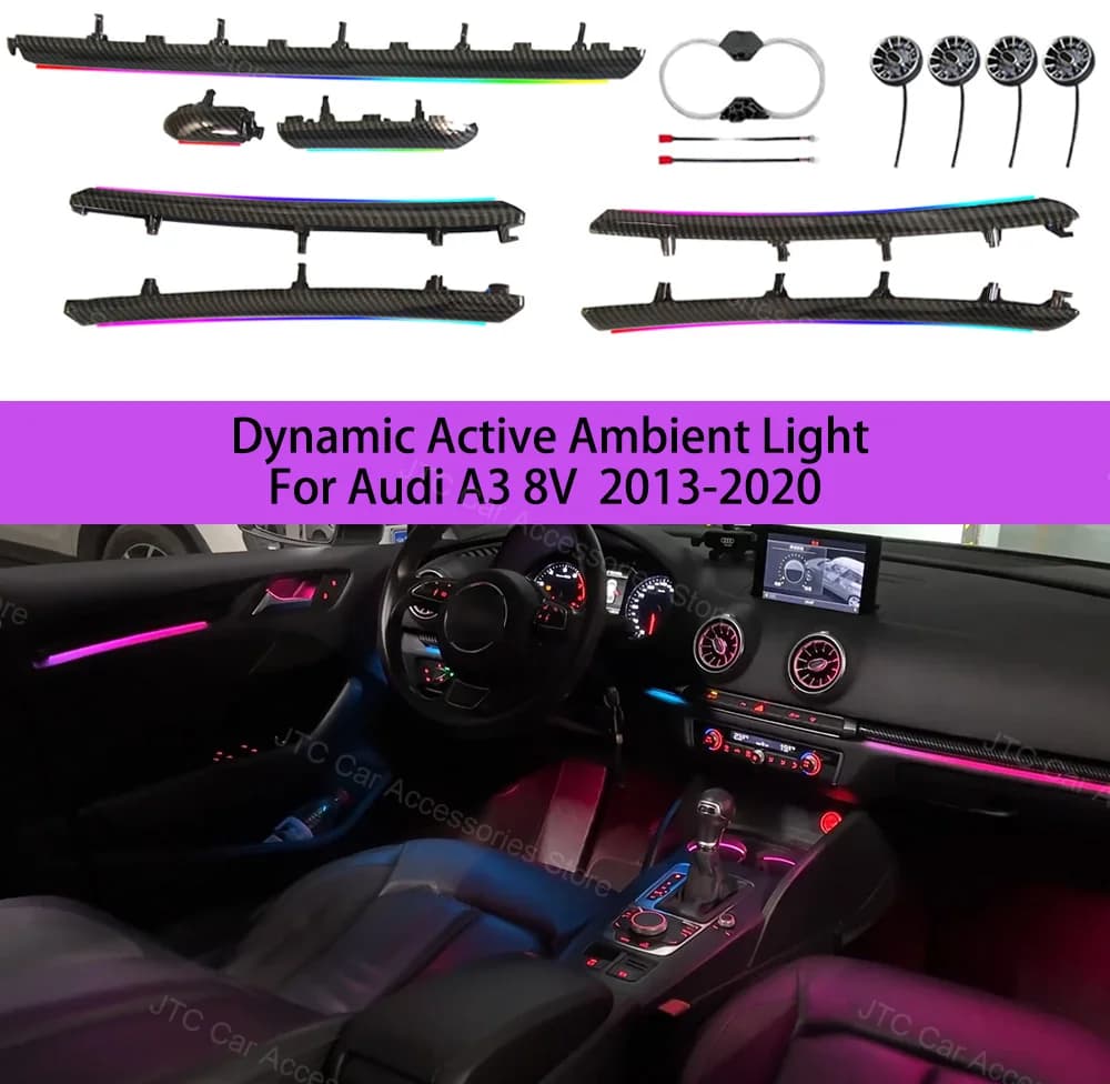 Decorative Ambient Light For Audi A3 8V 8Y S3 RS3 2013-2020 Dashboard Air Vent LED Atmosphere Lamp illuminated Strip 30-Color