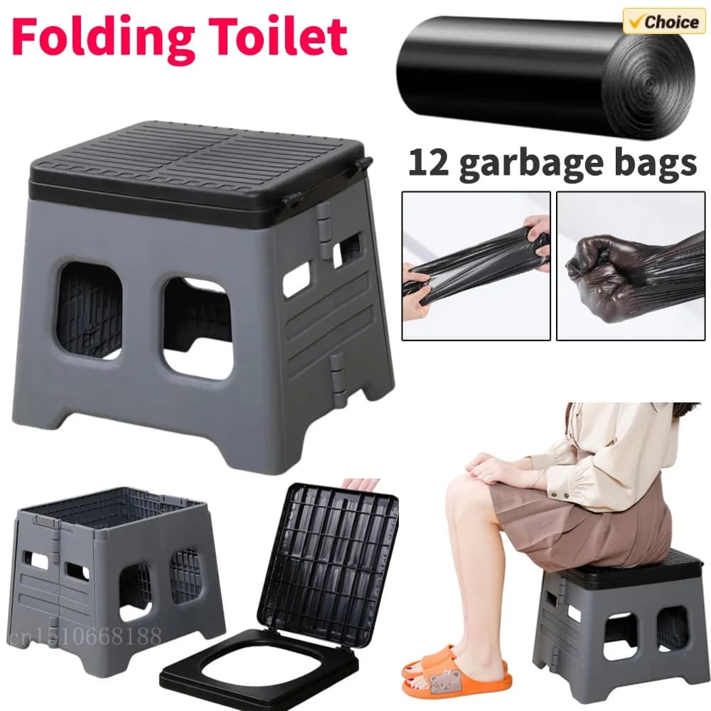 Toilette da campeggio portatile con coperchio Toilette da campeggio pieghevole per esterni Toilette pieghevole multifunzionale per camion per auto di emergenza all'aperto