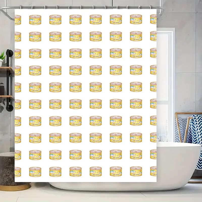 Tenda da doccia bianca brillante con design a forma di pesce tonno a forma di cartone animato, decorazione da bagno impermeabile perfetta per bagni di bambini o abbigliamento per animali domestici