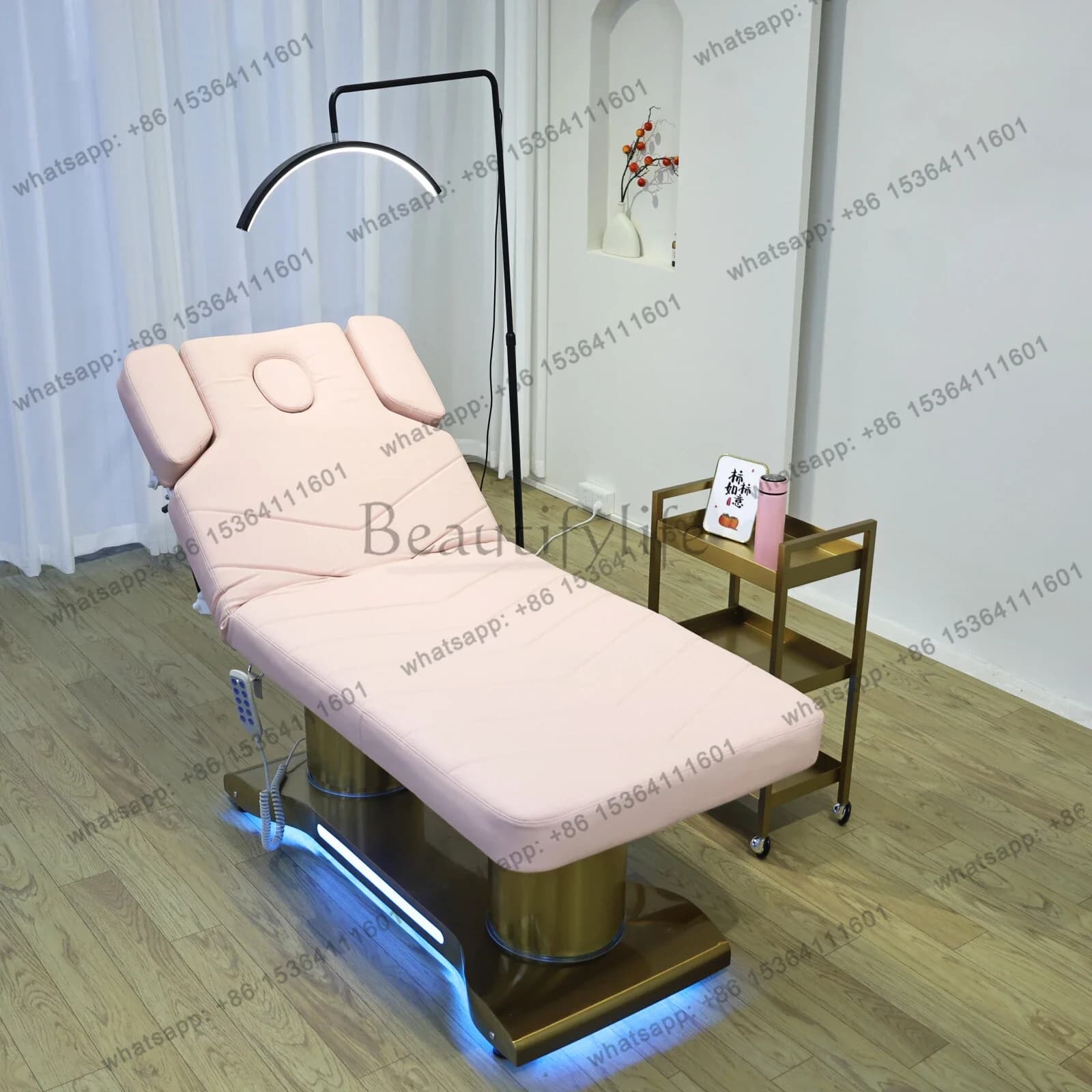 Lettino per Trattamenti Estetici, Lettini per Cura del Viso, Lettino da Massaggio, Gambe Regolabili in Altezza, Materasso Semi-Pieghevole, Arredamento Commerciale