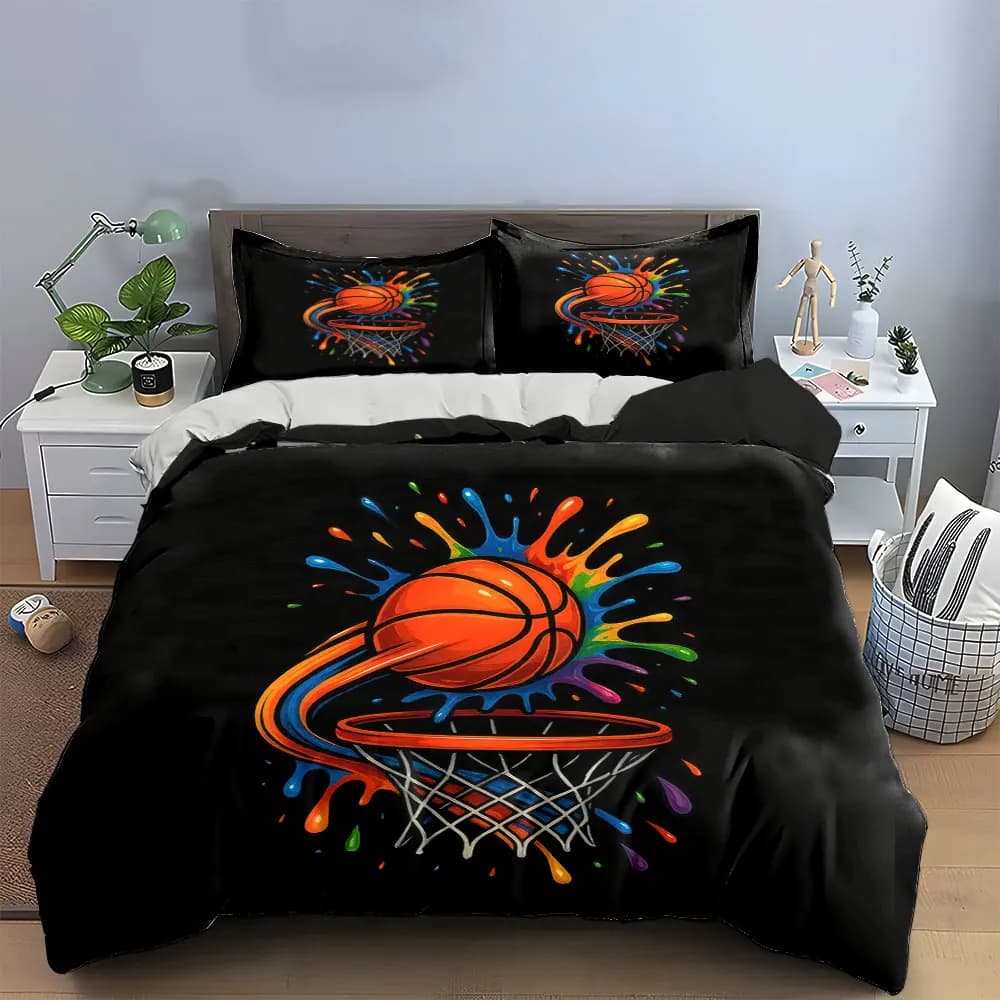 Set di biancheria da letto con decorazioni artistiche a tema basket, con 1 copripiumino e 2 federe, singolo, matrimoniale, king, queen, idea regalo