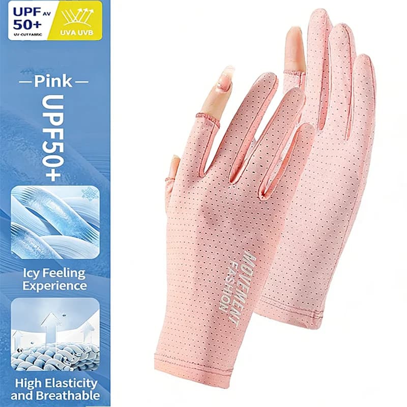 Guanti Sportivi in Seta Ghiacciata Traspiranti con Protezione Solare, Guanti da Ciclismo a Tre Dita, Rinfrescanti Estivi, Touchscreen, Antiscivolo, da Donna