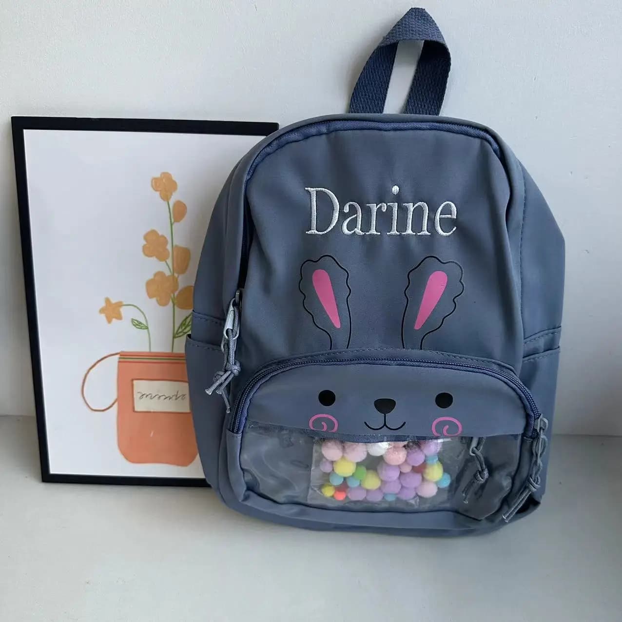 Customized Name Children's Backpack Cartoon Rabbit Nylon Bag, Kindergarten Backpack, Embroidered Name Children's Cute Bag