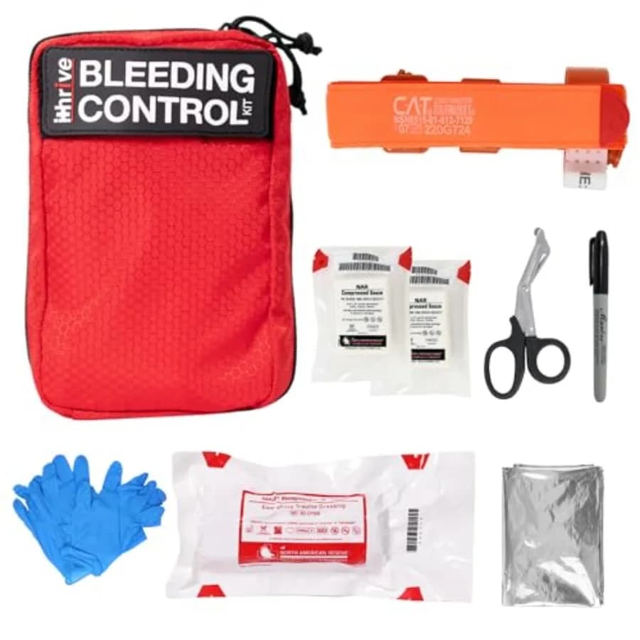 Kit di Pronto Soccorso per Emergenze Pubbliche con Laccio Emostatico CAT e Garza per Traumi in Borsa di Nylon Rossa per il Controllo delle Emorragie