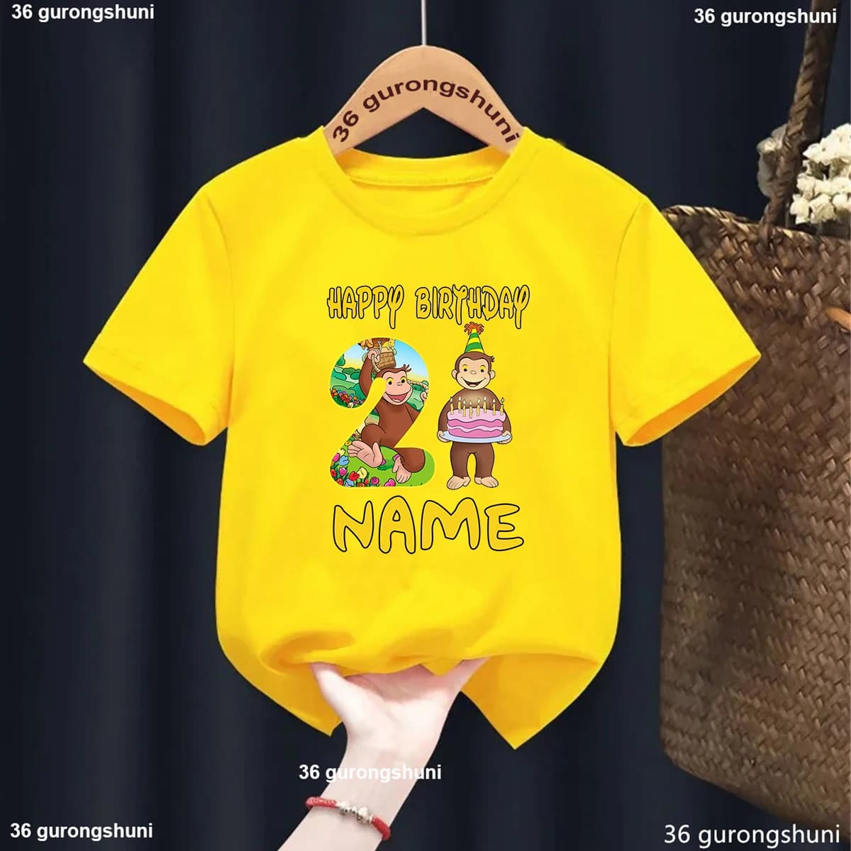 Curioso George Scimmia carina Stampa Cartoon Ragazzi Vestiti 1 2 3 4 5 6 7 8 9 anni Compleanno Numero Bambini T Shirt Neonate T-shirt