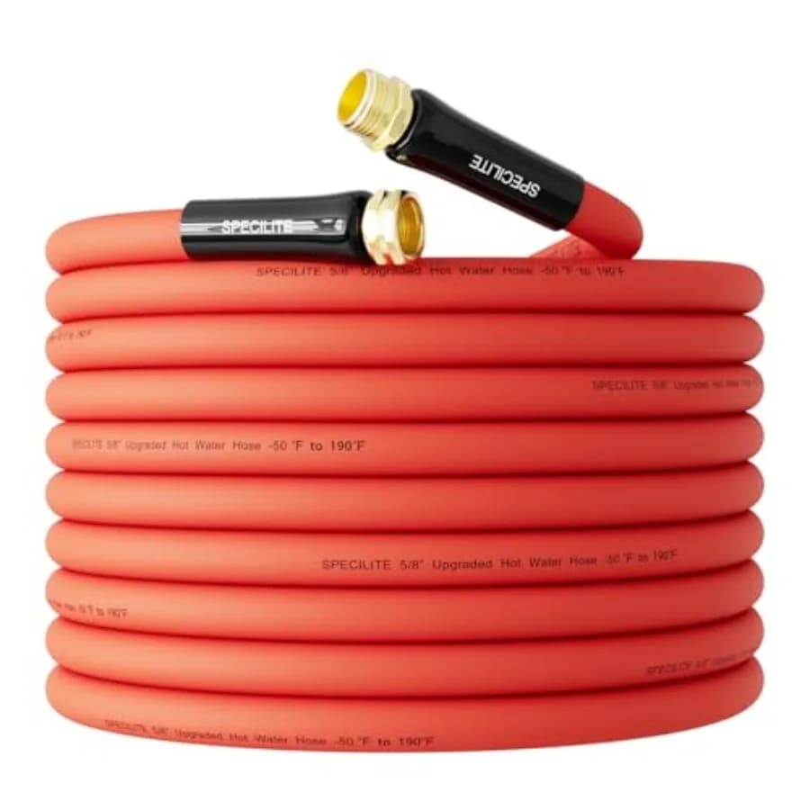 Garden Tube Lightweight 5/8 Hot/Freddo 75 ft (-50-190°C) with 3/4 Brass Fittings for Garden Outside Red Farm