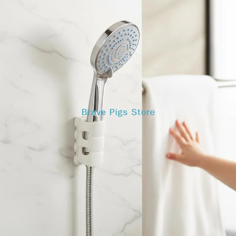Supporto per Doccia Regolabile e Riutilizzabile in Silicone con Ventosa, Senza Foratura, Ganci e Accessori per il Bagno