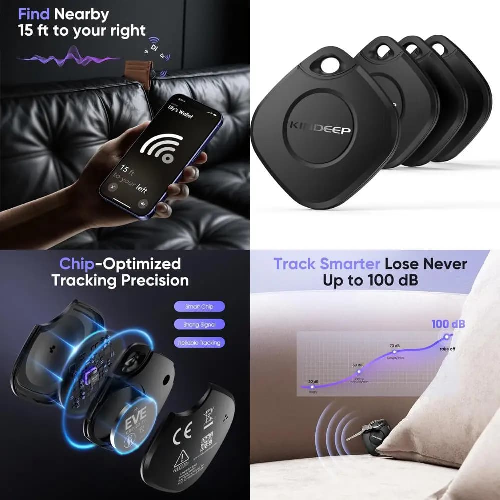 Set of 4 Bluetooth Localizers: Find Your Objects with Smartphone Apps, Keyloggers, Bags and Wallets, Waterproof Smart Tag
