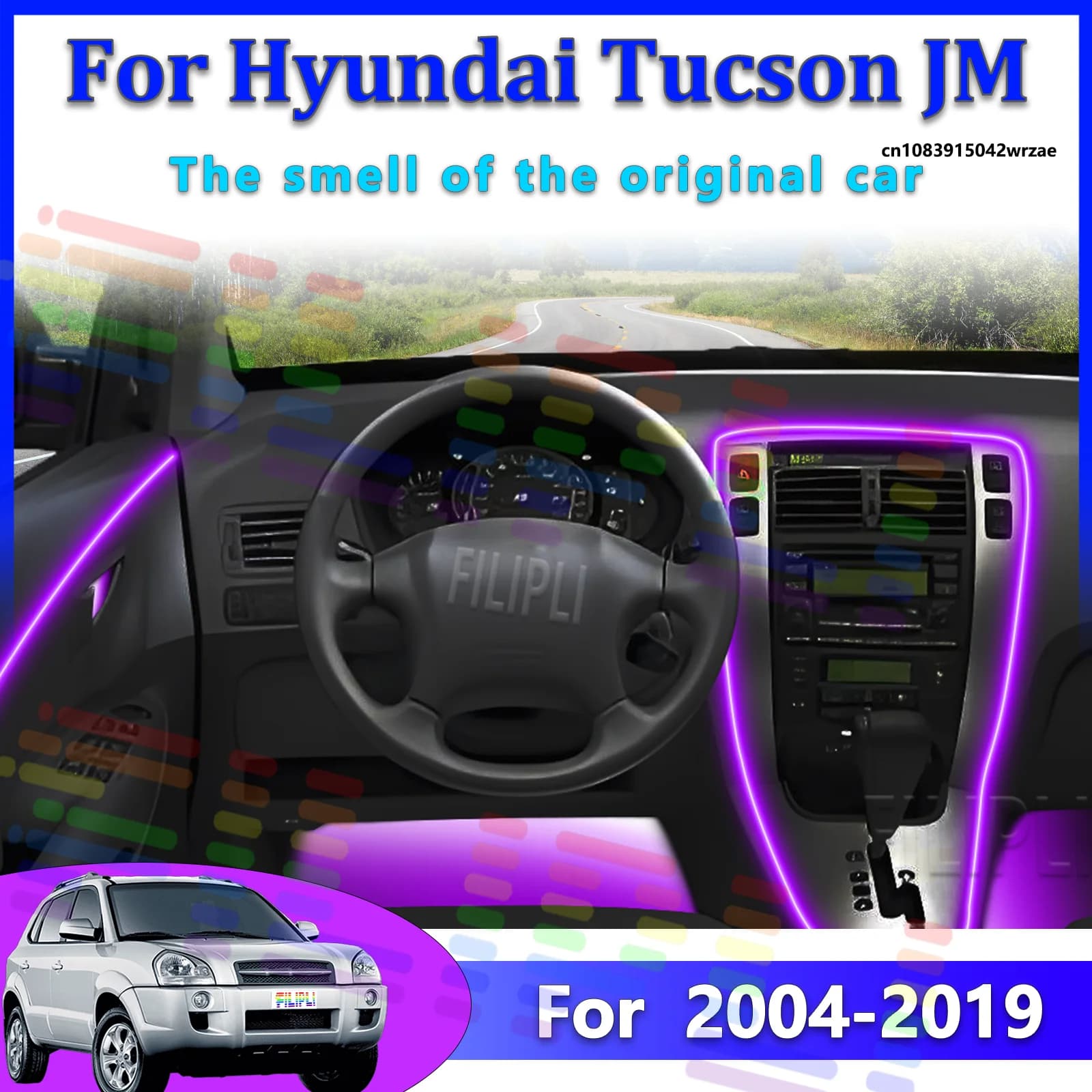 Luci Ambientali LED per Hyundai Tucson 2019Y JM, Illuminazione Atmosferica Colorata, Striscia Neon per Interni Auto, Controllo App, 64 Luci RGB
