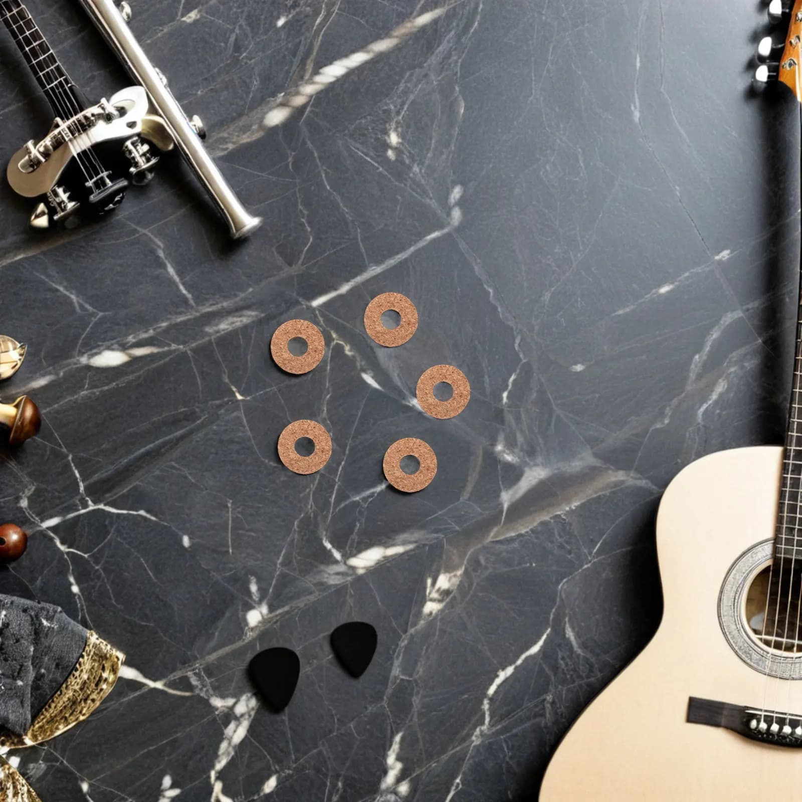60 Pezzi Grip Antiscivolo in Sughero per Chitarra, Cuscinetti Adesivi Ultra Sottili da 1mm, Ideali per Esibizioni dal Vivo e Musicisti Principianti