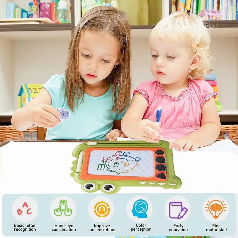 Kids Magnetic Drawing Board Cute Crocodile Doodle Pad With 4 Shape Seals Educational Early Learning Writing Tablet Toy