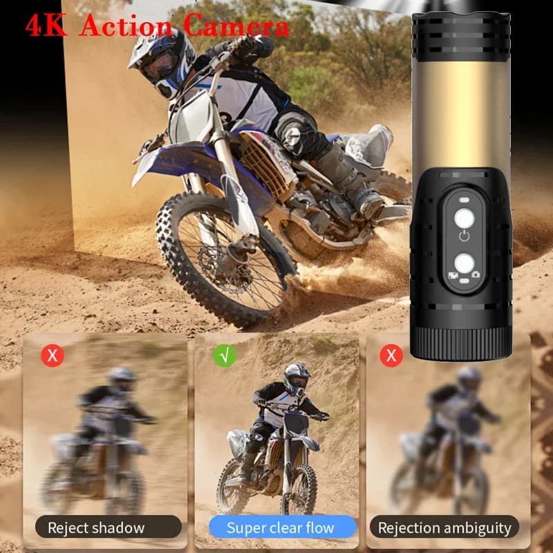 Videocamera 4K Anti-shake per Bicicletta, Action Cam per Moto e Casco, Impermeabile, Sport DV Wireless WiFi, Registratore Video per Auto