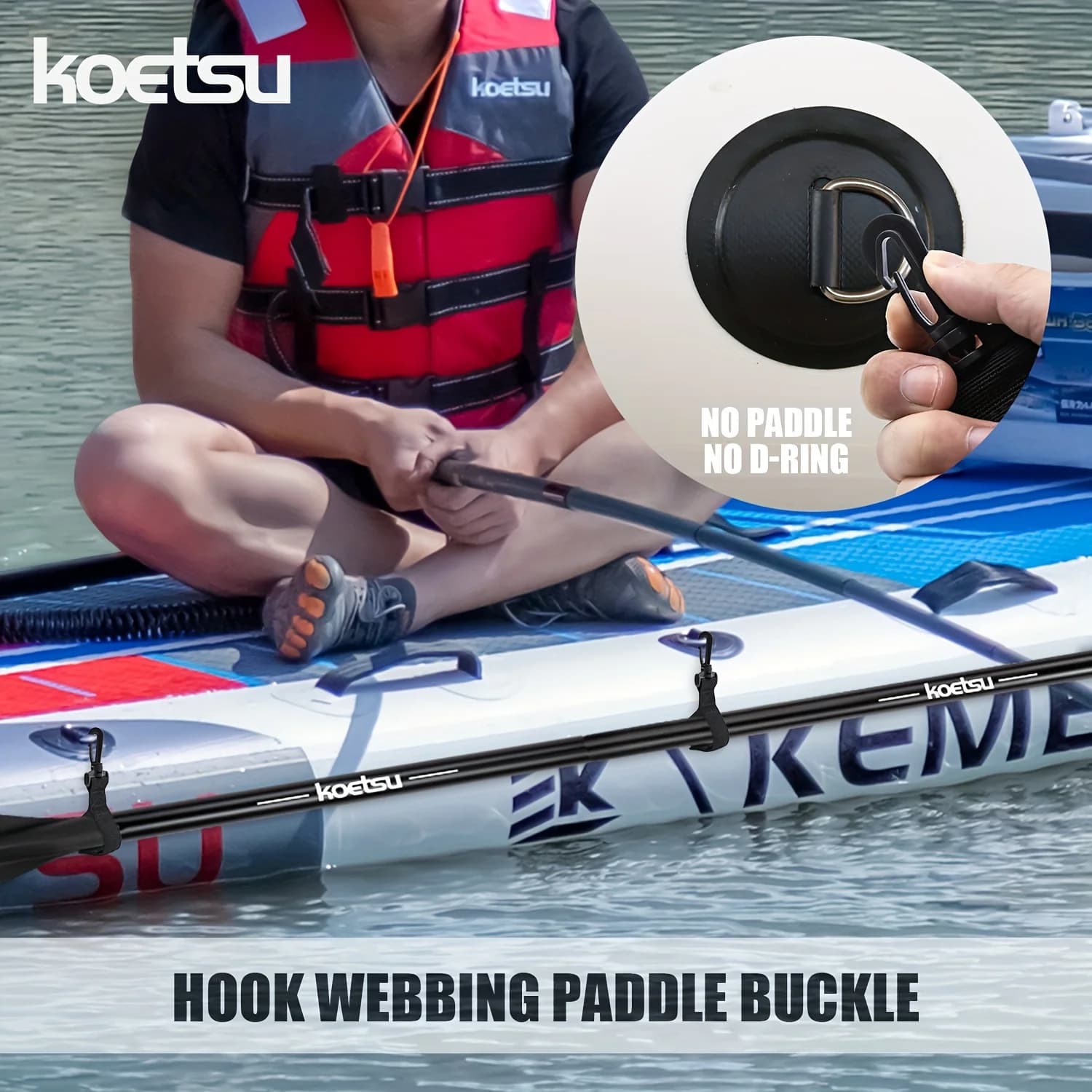 KOETSU Cinghia per Pagaia con Fibbia Fissa, Attrezzatura per Sport Acquatici, Accessorio Regolabile per Fissaggio Pagaia Kayak