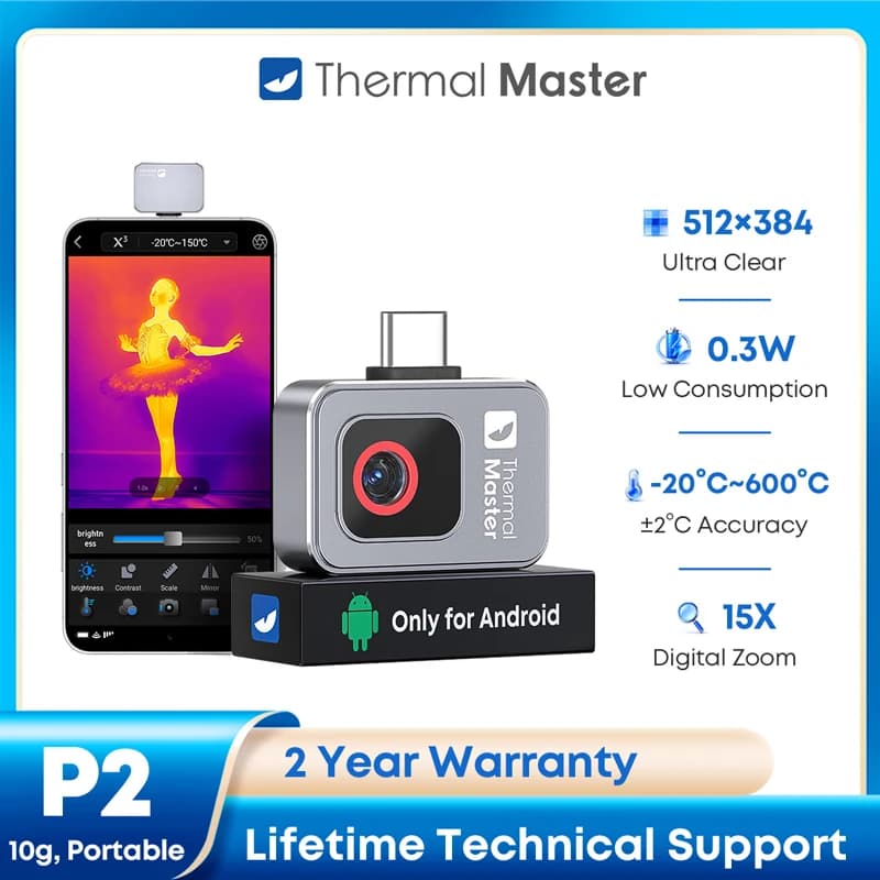 P2 Thermal Camera for Android Phone 512×384 Resolution 600 °C Temperature range with portable housing