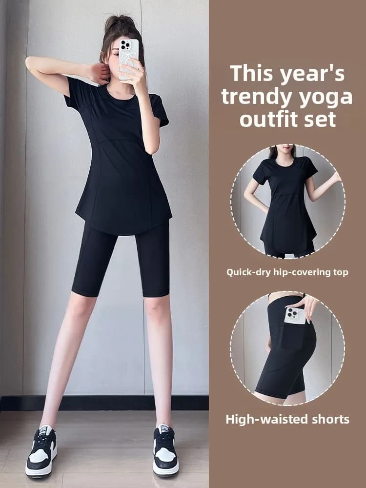 Women's Sports Clothing Set for Yoga and Fitness, Rapid Drying, T-shirts and Shorts for Running, Open Training, Pilates and Gym