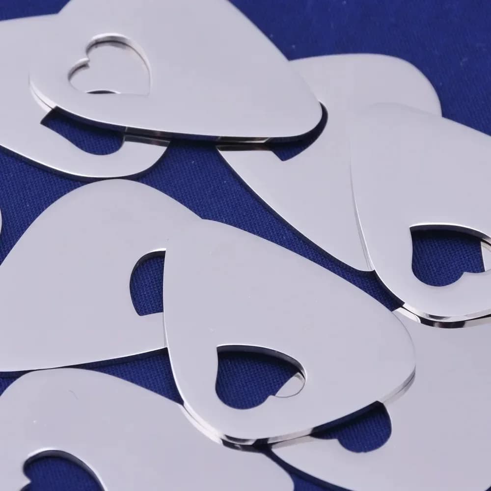 10 pezzi 1"x1 1/4"(25mmx32mm) tibetara ® Dischi per plettri da chitarra a forma di cuore in acciaio inossidabile, lucidi a specchio, spessore 18 gauge - 10124950
