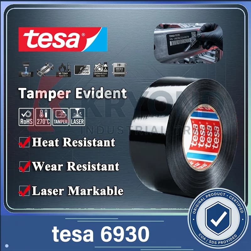 Nastro Incidibile al Laser tesa 6930, Antimanomissione Distruttibile, Resistente al Calore, per Targhette Industriali e Auto, Sicurezza, Nero Opaco Lucido