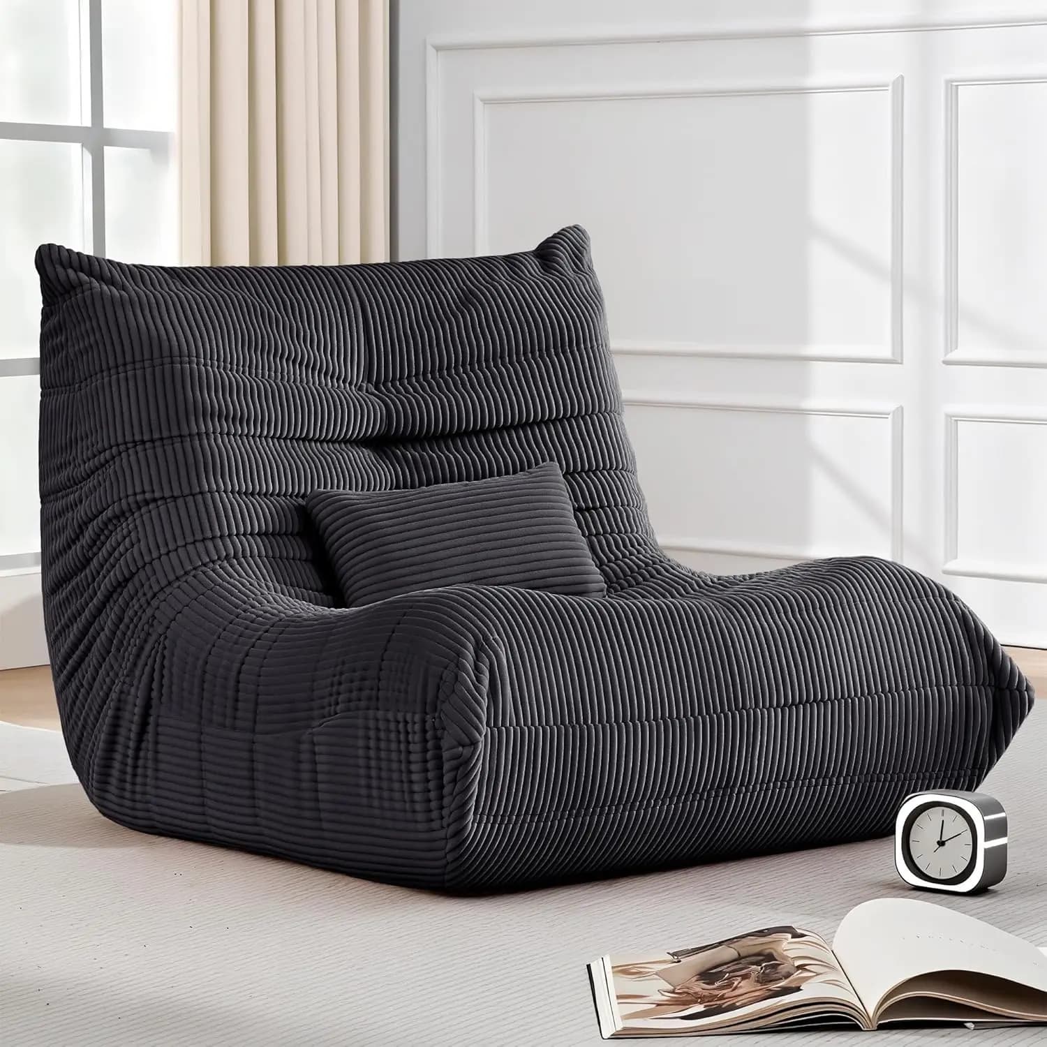 Poltrona Sacco Grande in Corduroy con Cuscino Lombare, in Memory Foam per Adulti, Divano Grigio per Soggiorno e Gaming