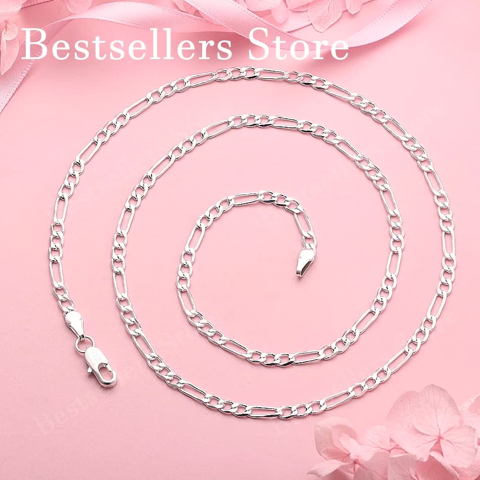 925 Sterling Silver Exquisite Figaro Chain Necklace for Men and Women, Fashionable Party Gift, Wedding Accessories