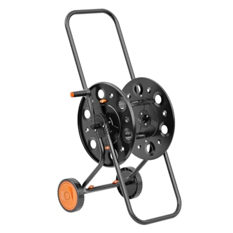 Carrello Avvolgitubo da Giardino Portatile in Metallo con Ruote, Porta Tubo da Esterno per Tubi da 75-150 Piedi