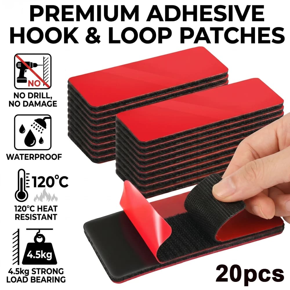 Strisce Adesive in Velcro Resistenti 8x3cm, Nastro di Fissaggio Autoadesivo Resistente al Calore 120°C, Impermeabile, Montaggio Senza Foratura per Auto e Casa