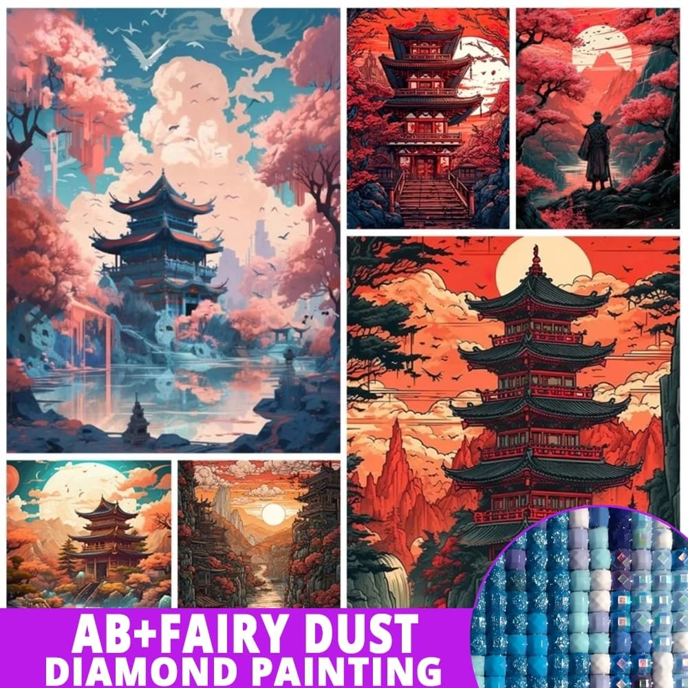 AB Fairy Dust Diamond Painting Manga giapponese Landscape Culture Temple Series Kit completo di punto croce a mosaico decorazioni per la casa fai da te