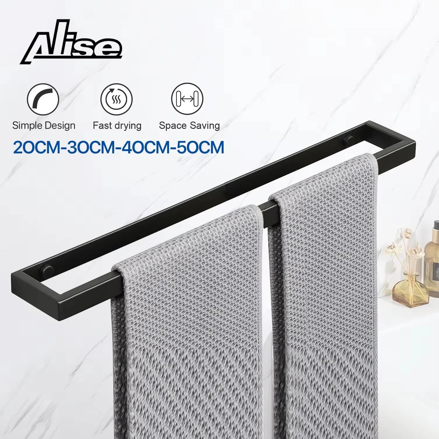 bathroom towel holders without drilling towel bath towels 20/30/40/50CM towel holder black self-adhesive towel hardware 304 stainless steel