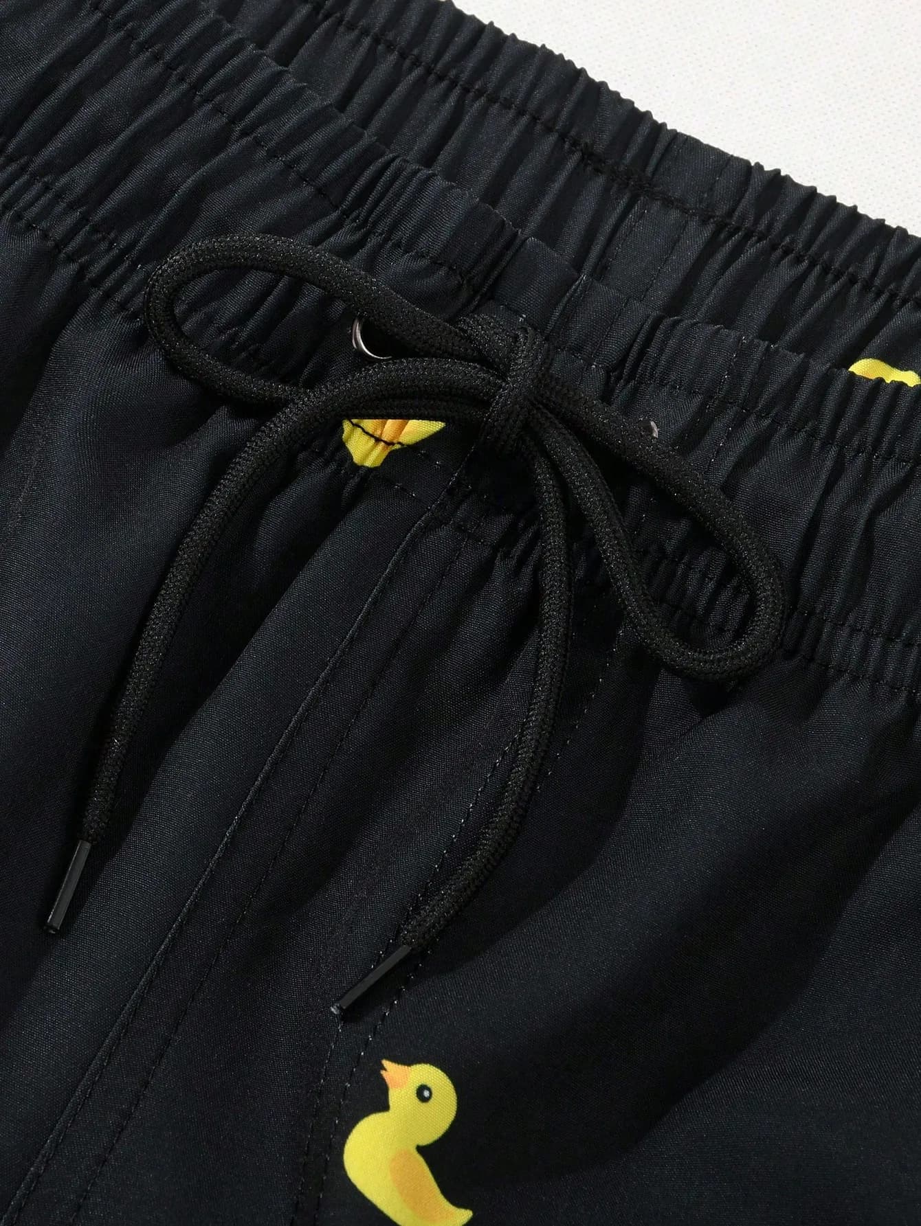 Pantaloncini da spiaggia neri da uomo con stampa anatra gialla, costumi da bagno estivi ad asciugatura rapida