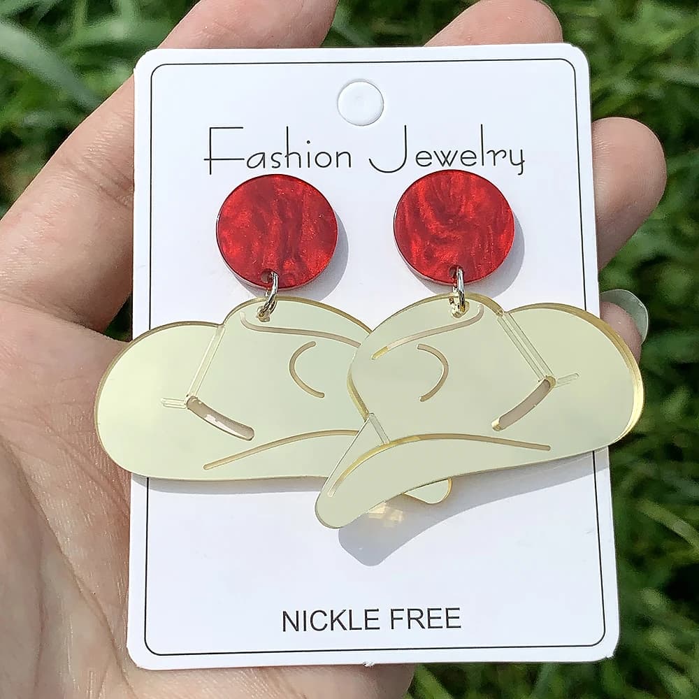 Cowgirl Hat Western Acrylic Earrings Handmade with Cowboy Hat Fresh Glittered Earrings For Women Jewelry Gifts Country For Girls