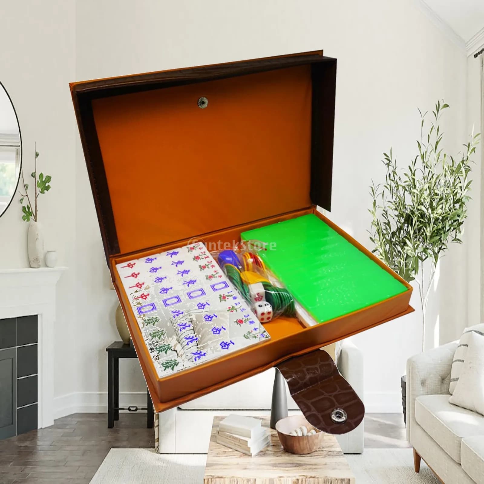 Mini Mahjong Game Set, with Carry Box 3-4 People 144 Tiles Easy to Read Acrylic for Game Gatherings Hobbies Party Home