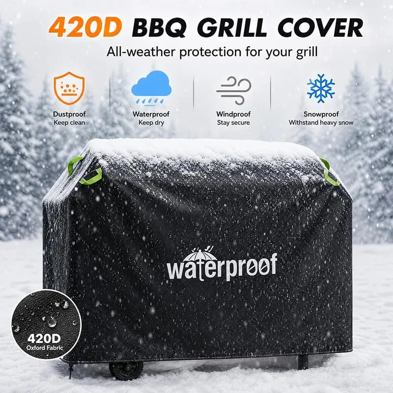 420D Rainproof Outdoor Charcoal Grill Cover,Gas Dustproof Oxford Tent Barbecue Cover Waterproof Strips Grill Rack Protective Ove