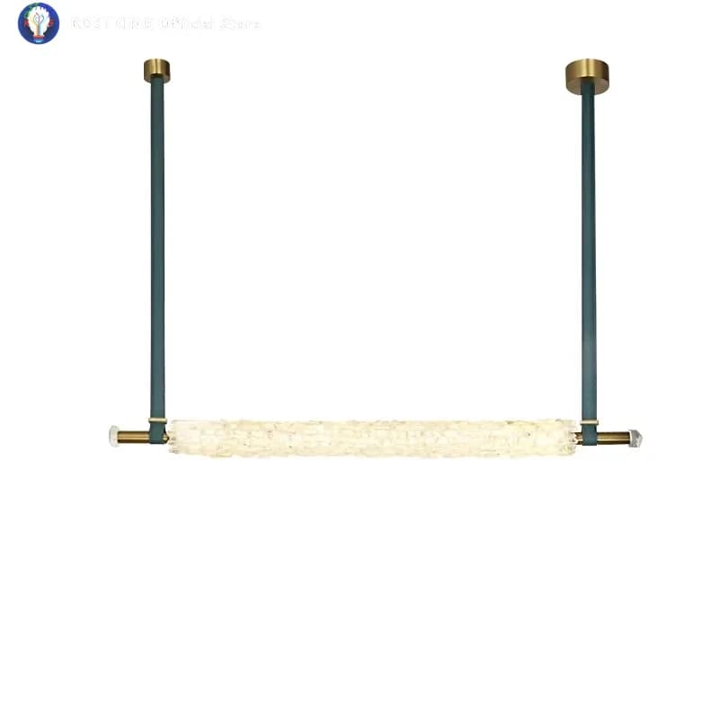 Dining Table Pendant Lamp Led Luxury Green Leather Belt Ceiling Lighting Home Decor Natural Crystal Chandelier Modern Long