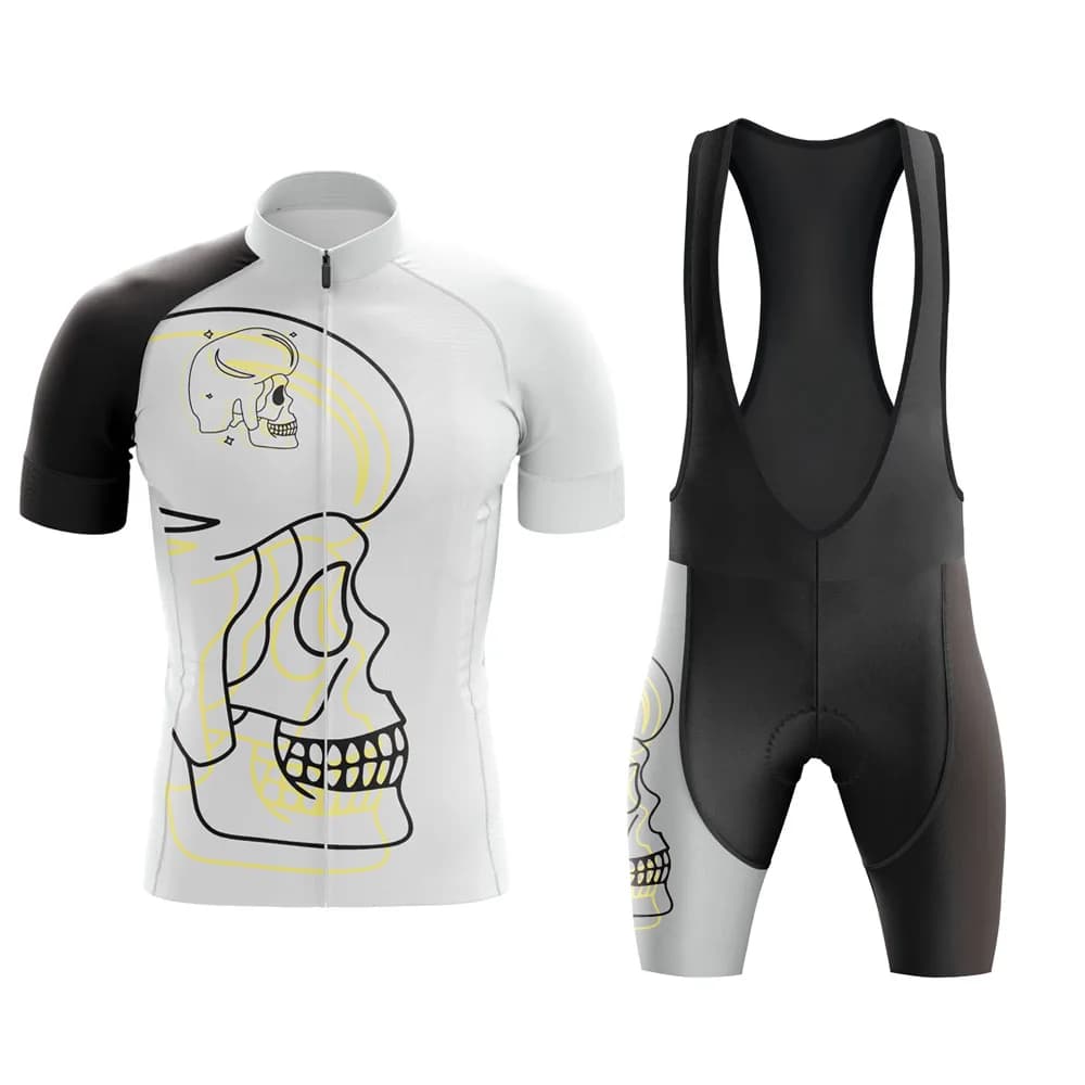 Maglia da ciclismo con teschio Set da uomo Abbigliamento da bici Pantaloncini con bretelle Gel traspirante Pad Triathlon Kit da bicicletta MTB