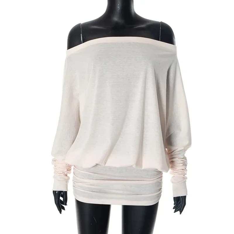 Niche Design Off Shoulder Asymmetrical One Shoulder Women’s Long Sleeve Irregular T Shirt Outerwear