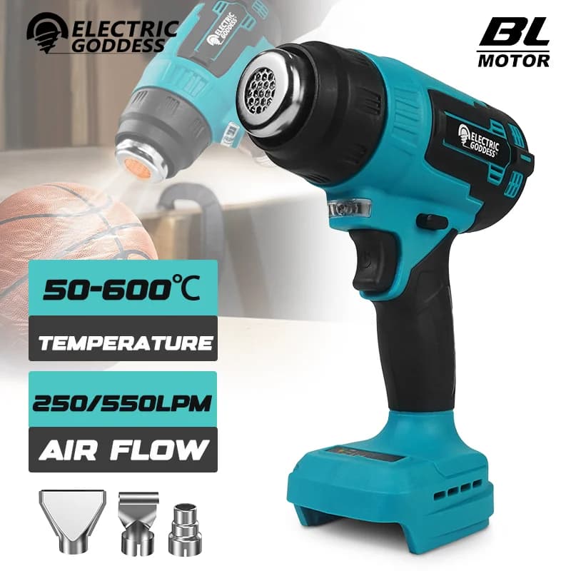 Dea elettrica 2000W Cordless Macchina Ad Aria Calda Riscaldamento Pistola Eolica Motore Brushless Strumento di Potere Elettrico Per Makita 18V Batteria Spille